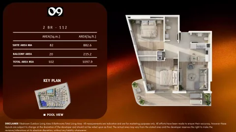 Floor plan, 1 Bed, 1,097 sq ft