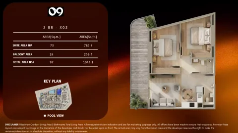 Floor plan, 2 Beds, 1,044 sq ft
