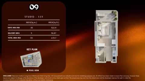 Floor plan, Studio, 419 sq ft