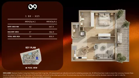 Floor plan, 1 Bed, 850 sq ft