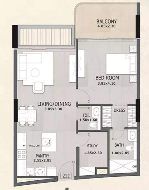 Floor plan, 1 Bed, 838 sq ft