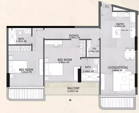 Floor plan, 2 Beds, 1,153 sq ft