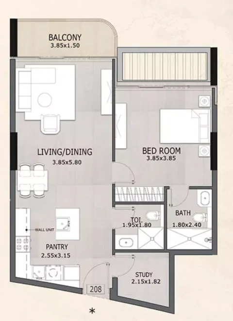 Floor plan, 1 Bed, 787 sq ft
