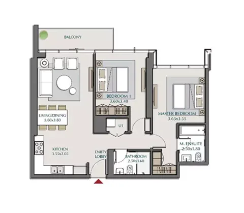 Floor plan, 2 Beds, 1,066 sq ft