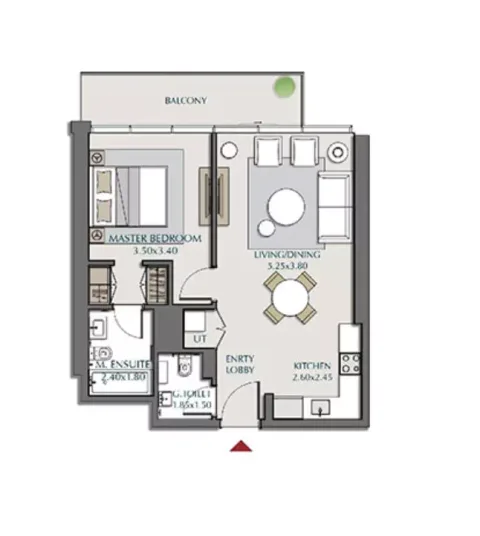 Floor plan, 1 Bed, 747 sq ft