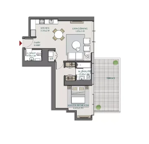 Floor plan, 1 Bed, 1,127 sq ft