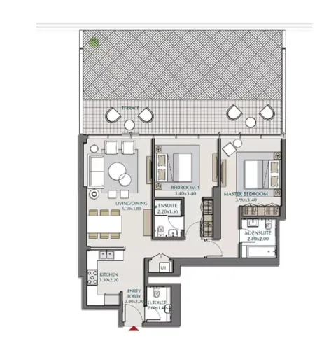 Floor plan, 2 Beds, 1,840 sq ft