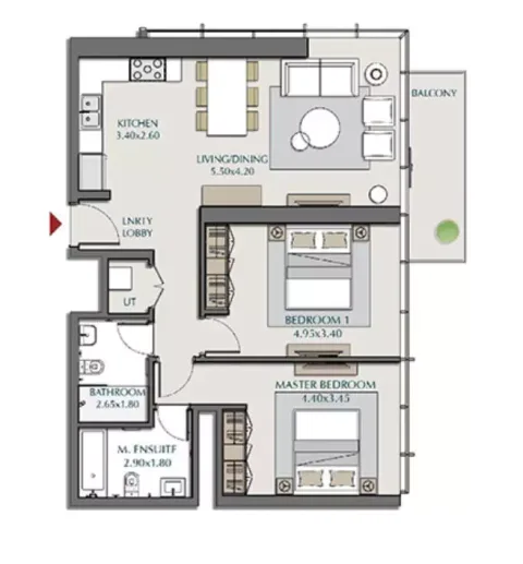 Floor plan, 2 Beds, 1,120 sq ft