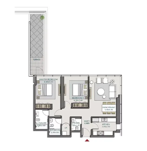 Floor plan, 2 Beds, 1,282 sq ft