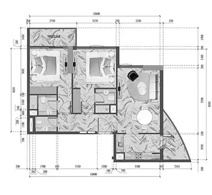 Floor plan, 2 Beds, 914 sq ft