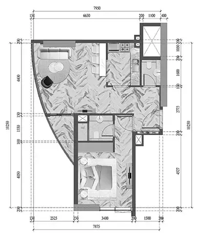 Floor plan, 1 Bed, 651 sq ft