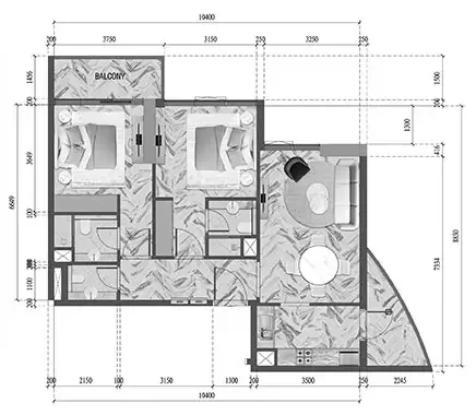 Floor plan, 2 Beds, 913 sq ft