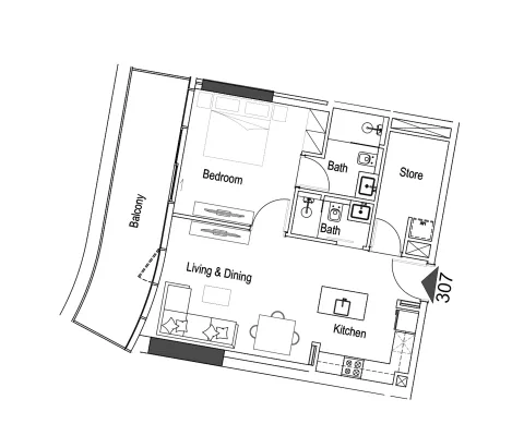 Floor plan, 1 Bed, 860 sq ft