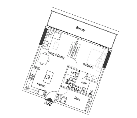 Floor plan, 1 Bed, 845 sq ft