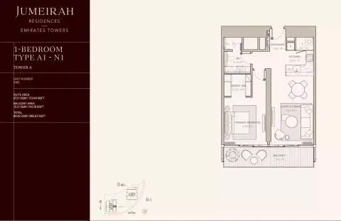 Floor plan, 1 Bed, 865 sq ft