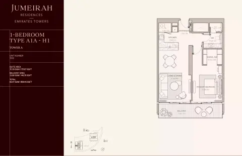 Floor plan, 1 Bed, 898 sq ft