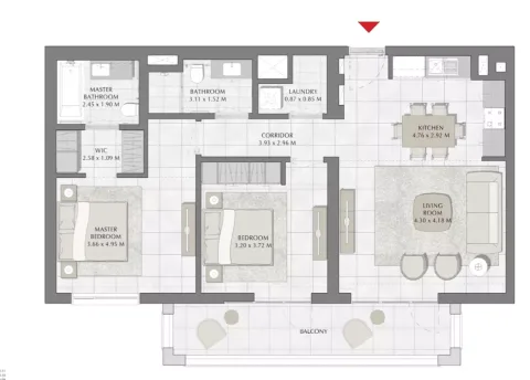 Floor plan, 2 Beds, 1,133 sq ft