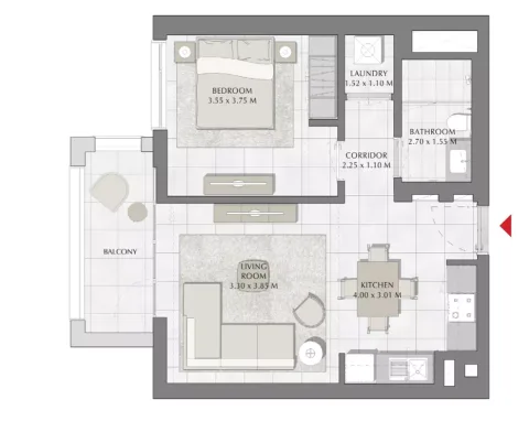Floor plan, 1 Bed, 678 sq ft