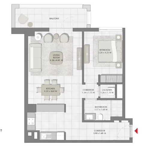 Floor plan, 1 Bed, 929 sq ft