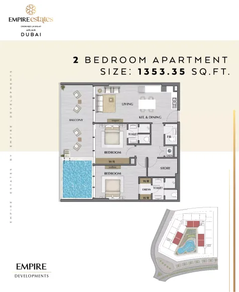 Floor plan, 2 Beds, 1,353 sq ft