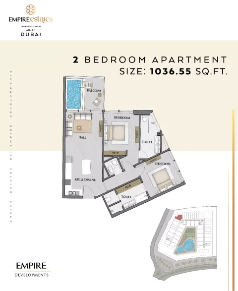 Floor plan, 2 Beds, 1,036 sq ft