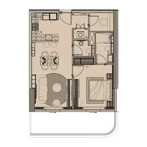 Floor plan, 1 Bed, 729 sq ft