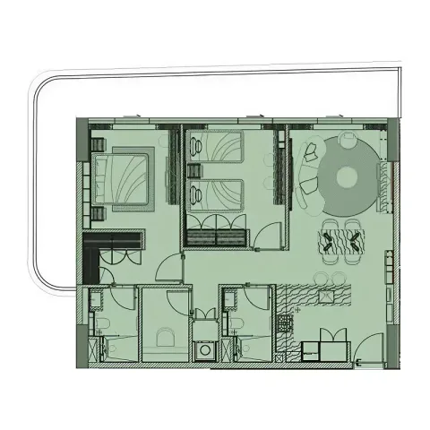 Floor plan, 2 Beds, 1,304 sq ft