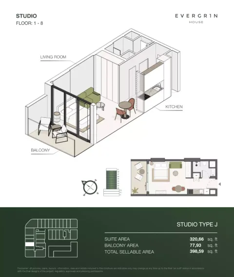Floor plan, Studio, 398 sq ft