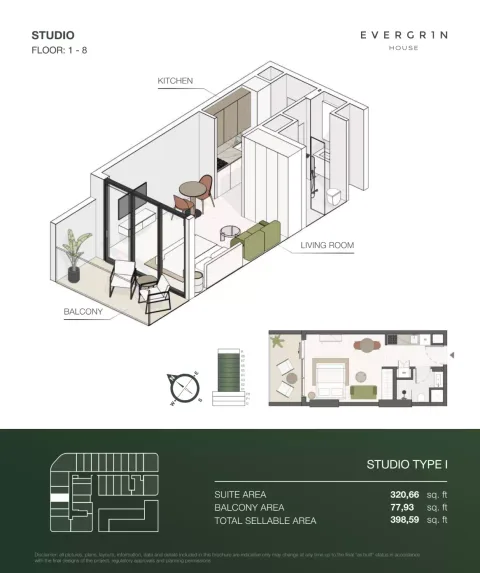 Floor plan, Studio, 398 sq ft