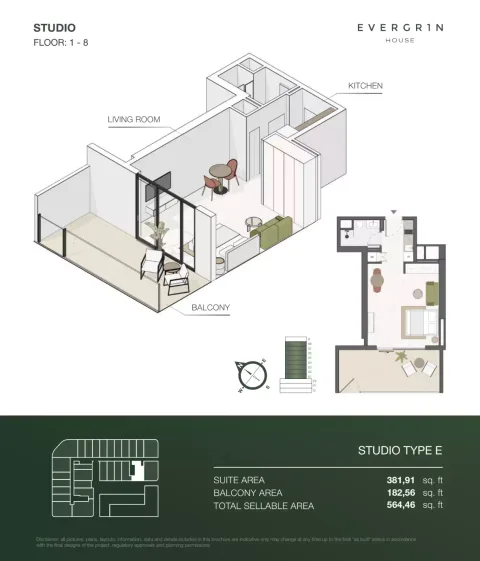 Floor plan, Studio, 564 sq ft