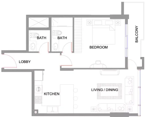 Floor plan, 1 Bed, 775 sq ft
