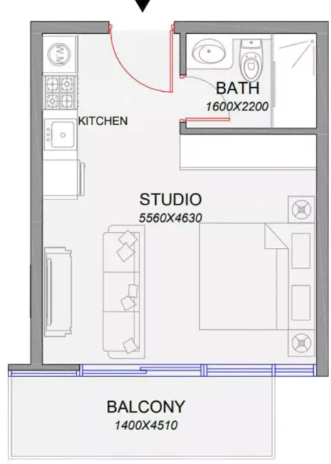 Floor plan, Studio, 390 sq ft