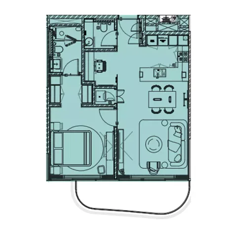 Floor plan, 1 Bed, 831 sq ft