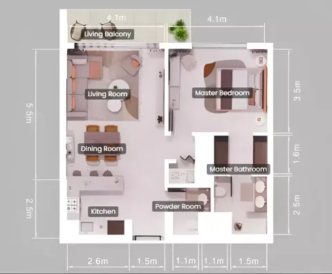 Floor plan, 1 Bed, 807 sq ft
