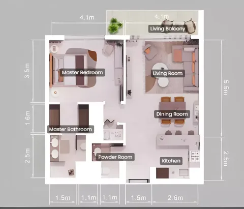 Floor plan, 1 Bed, 796 sq ft