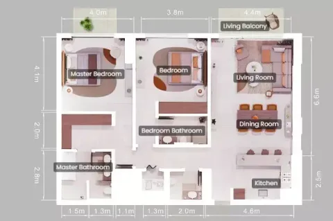 Floor plan, 2 Beds, 1,744 sq ft