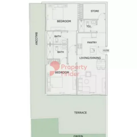 Floor plan, 2 Beds, 1,848 sq ft