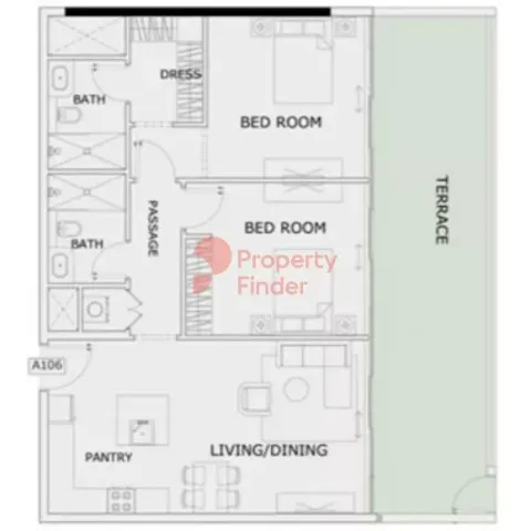 Floor plan, 2 Beds, 1,288 sq ft