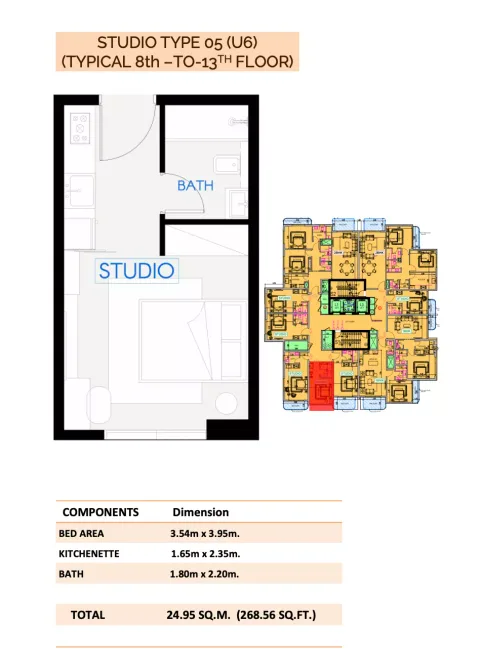 Floor plan, Studio, 268 sq ft