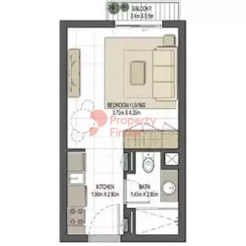 Floor plan, Studio, 345 sq ft