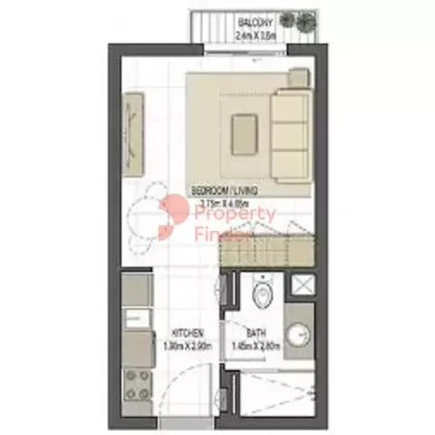 Floor plan, Studio, 335 sq ft