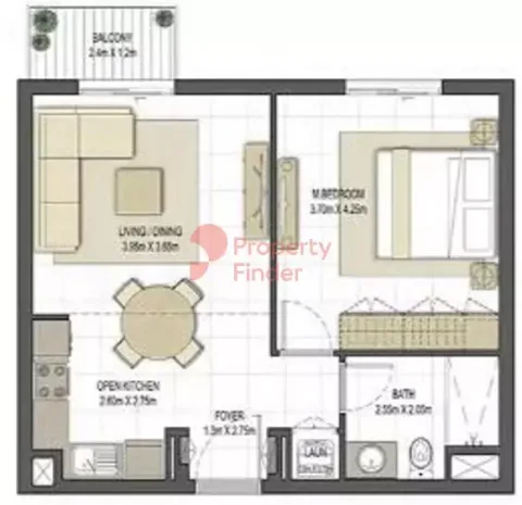 Floor plan, 1 Bed, 620 sq ft