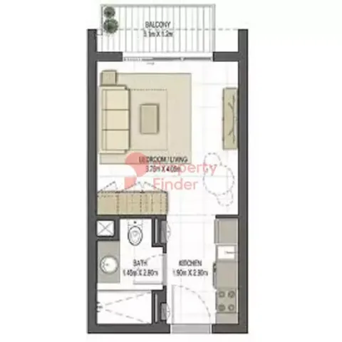 Floor plan, Studio, 358 sq ft