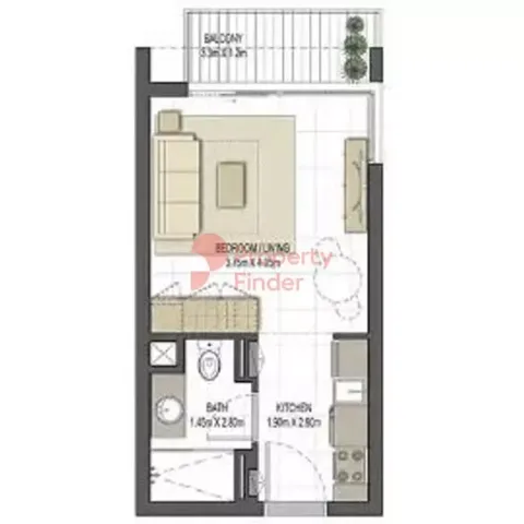 Floor plan, Studio, 372 sq ft