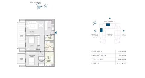Floor plan, 2 Beds, 1,246 sq ft