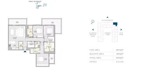 Floor plan, 3 Beds, 1,154 sq ft