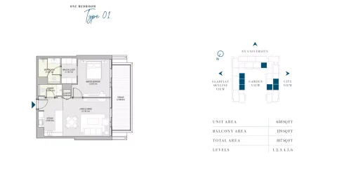 Floor plan, 1 Bed, 817 sq ft