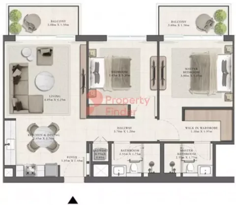 Floor plan, 2 Beds, 1,065 sq ft