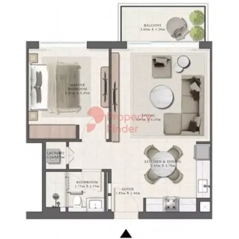 Floor plan, 1 Bed, 681 sq ft