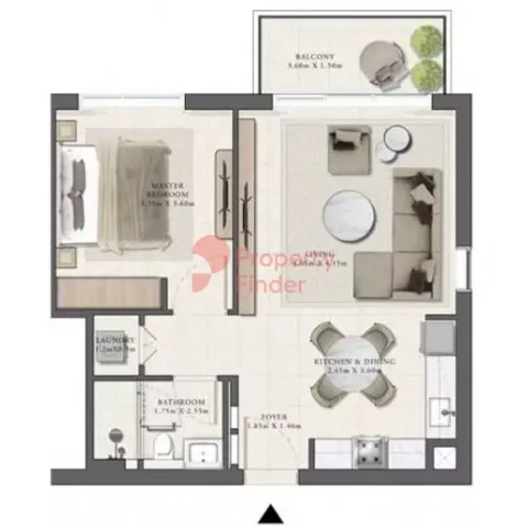 Floor plan, 1 Bed, 685 sq ft